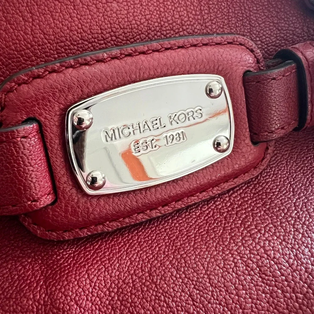 Michael Kors Hamilton Whipped Tote Satchel Red Leather Purse Bag Handbag